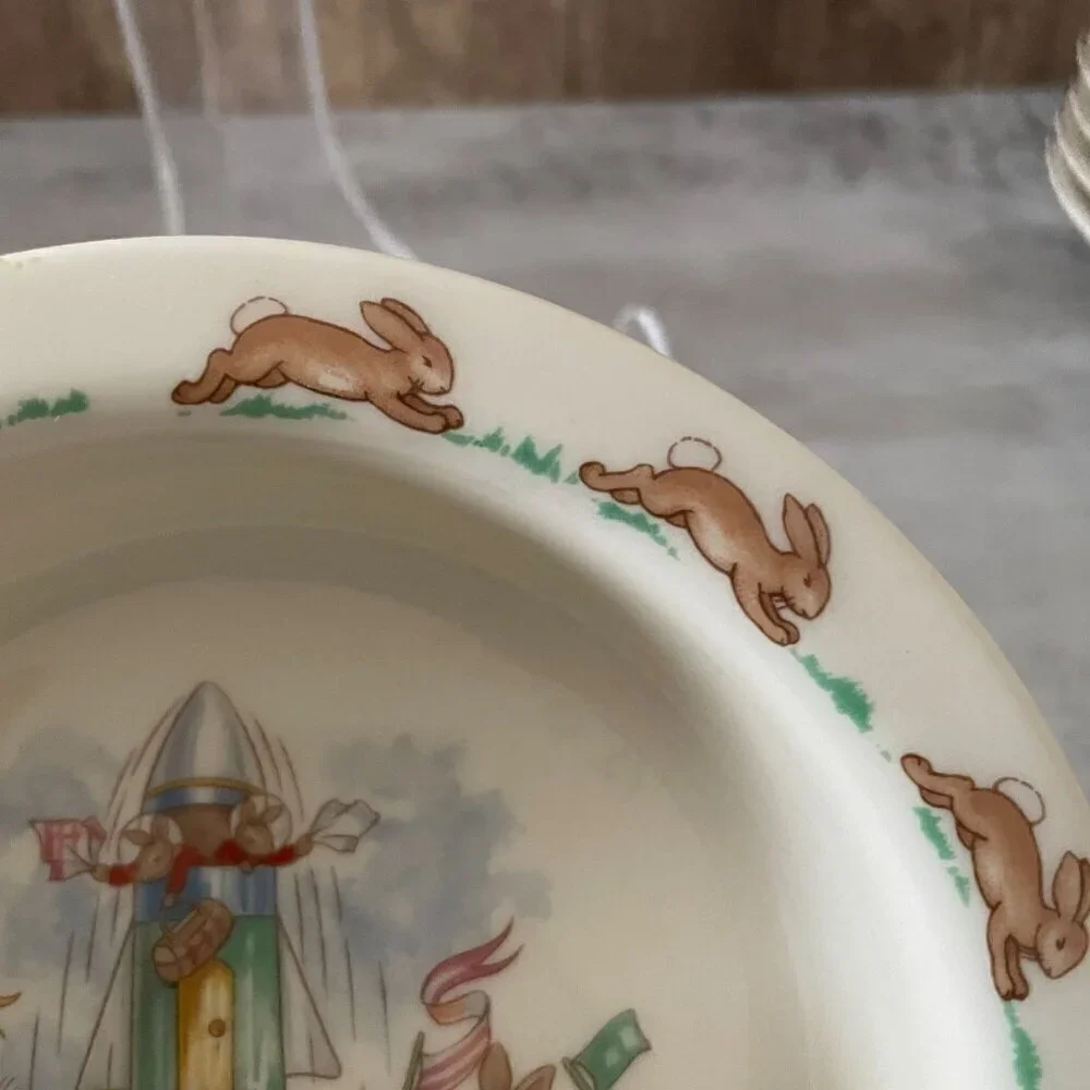 Royal Doulton Bunnykins Blast Off Rocket Launch Child's Vintage Cereal Bowl 6.5
